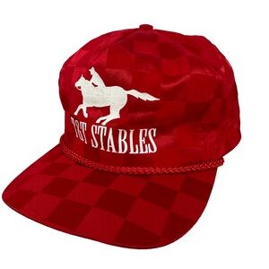 Vintage cap 90s rope satin Red Checkered Horse racing riding T&T Stables